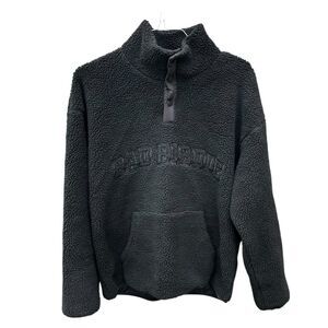 Bad Birdie Jacket Mens M Black Deep Pile Fleece Pullover Sweater Golf Snap